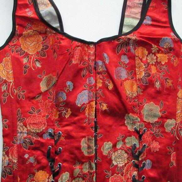 Red Asian Satin Jacquard Corset Bustier Set - NEW - Picture 5 of 8